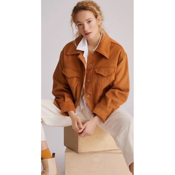 New Levi’s Glazed Ginger Snap Wool Trucker Jacket M Women’s S Gorpcore Big E - Picture 1 of 16